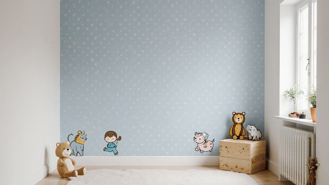 ห้องเด็กผนังวอลเปเปอร์ปลอดสารพิษสีฟ้าอ่อน มีลายจุดเล็กๆ