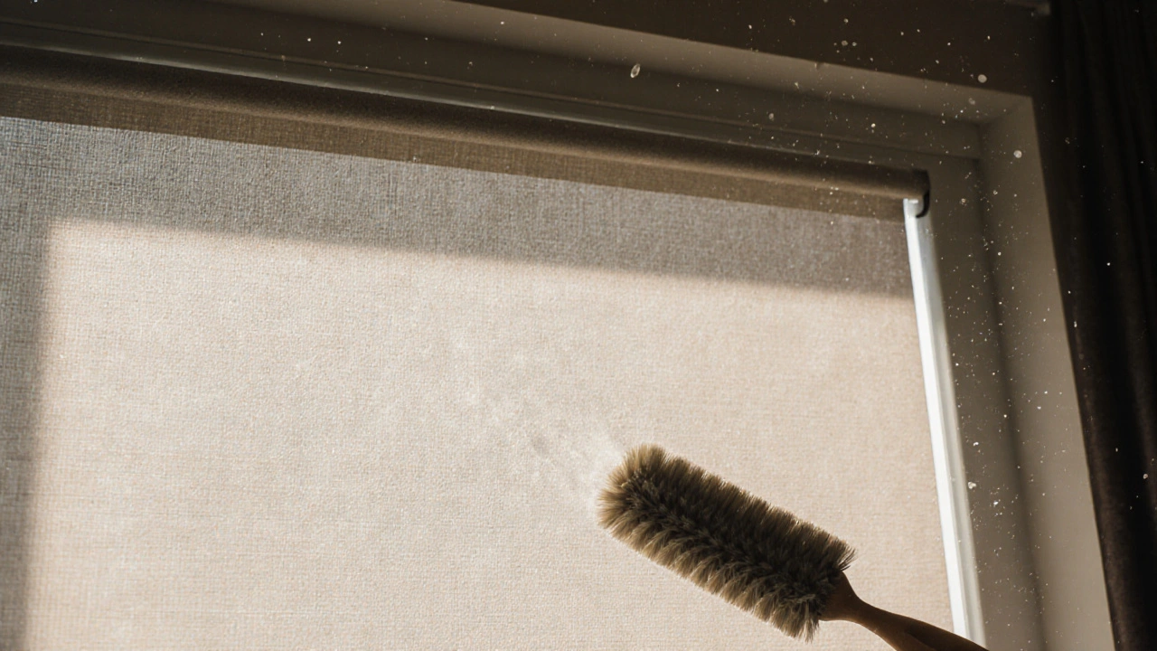 รายละเอียดผ้ามู่ลี่กันยูวีที่มีการเคลือบพิเศษ พร้อมแปรงขนนุ่มทำความสะอาดอย่างเบามือ